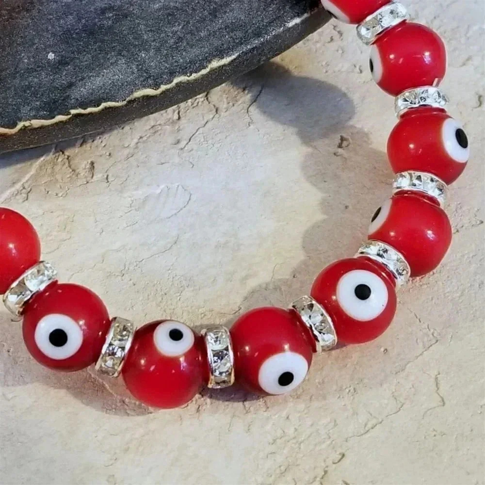 Handmade Red Black Turkish Evil Eye Glass Egyptian Crystal Talisman Bracelet